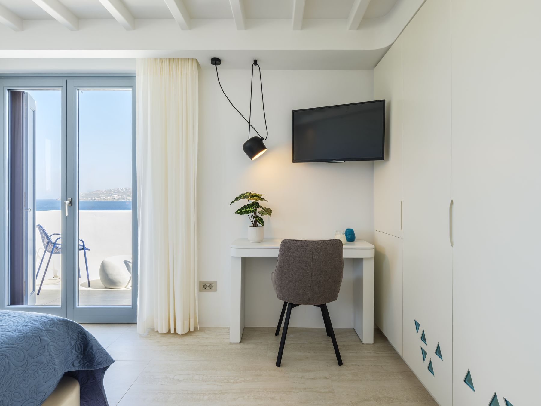 Bedroom desk and balcony doors